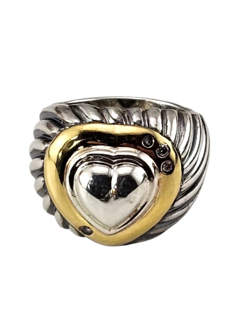 David Yurman Sterling Silver & 18K/14K Gold Diamond Heart Ring Size 6 #24619 - Picture 2 of 9